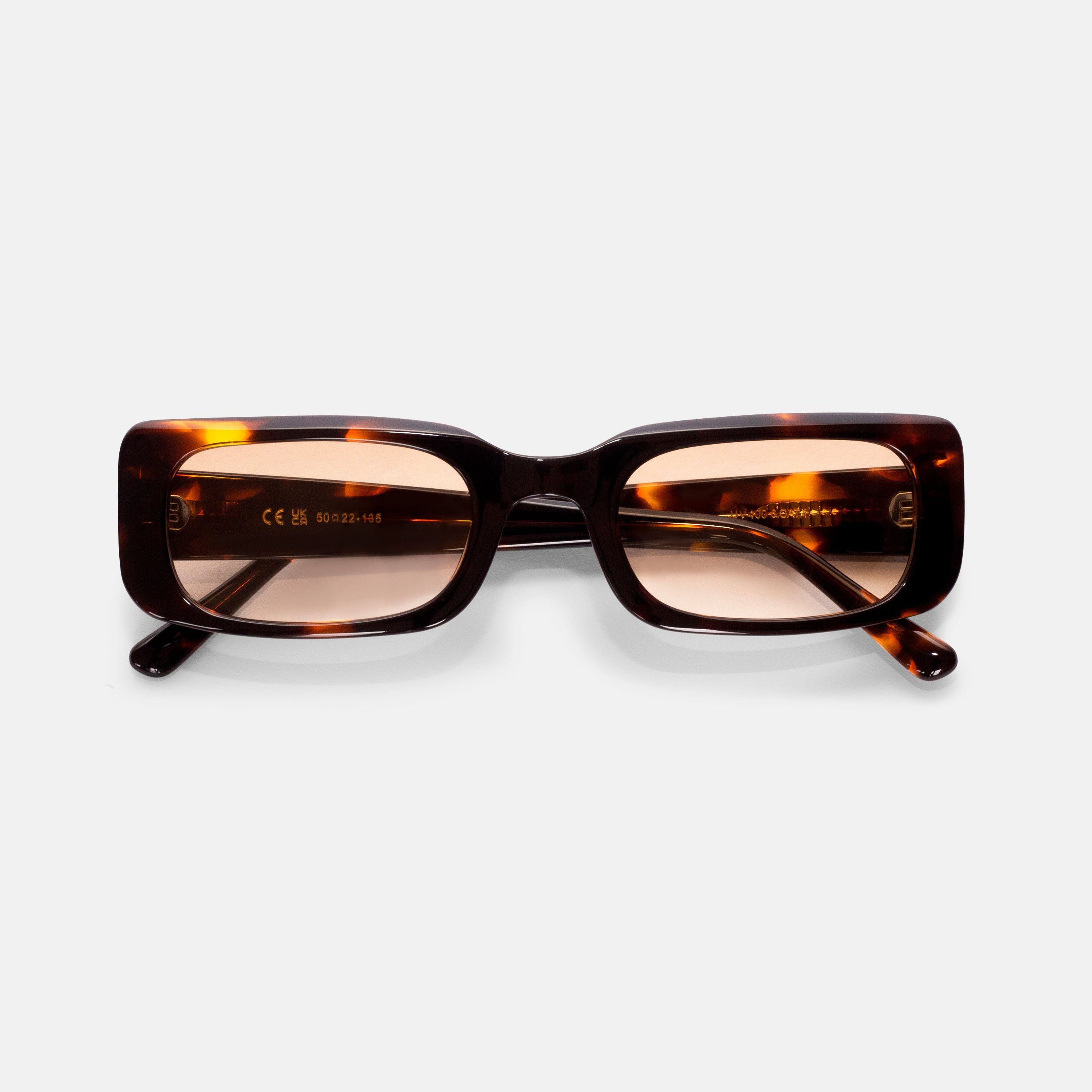 Front view of tortoise rectangular sunglasses designed for smaller faces by Isla Sunwear.